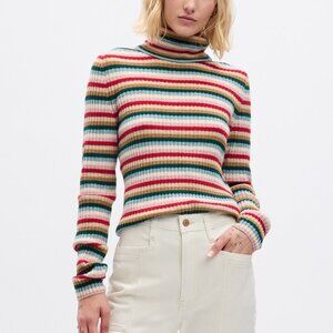 GAP Ribbed Turtleneck Multicolor Striped Sweater, Size Medium, New
